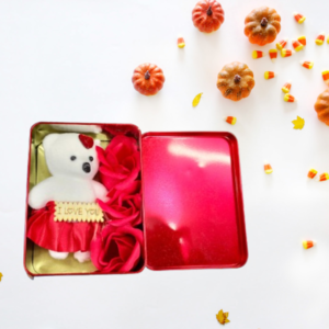 Valentine Gift Box Set White Teddy and Roses